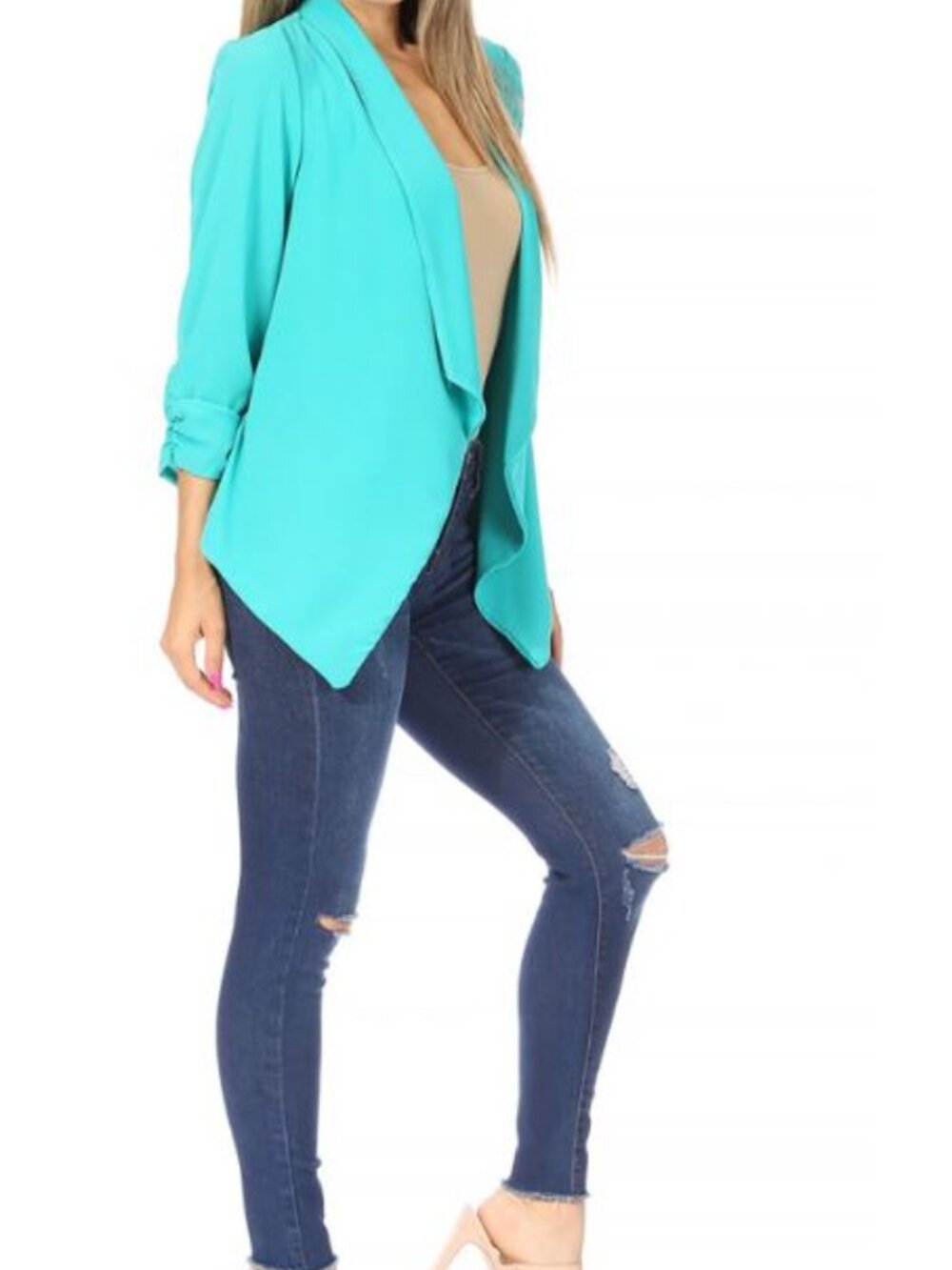 Ruched Sleeve Lightweight Blazer Shrug Size M